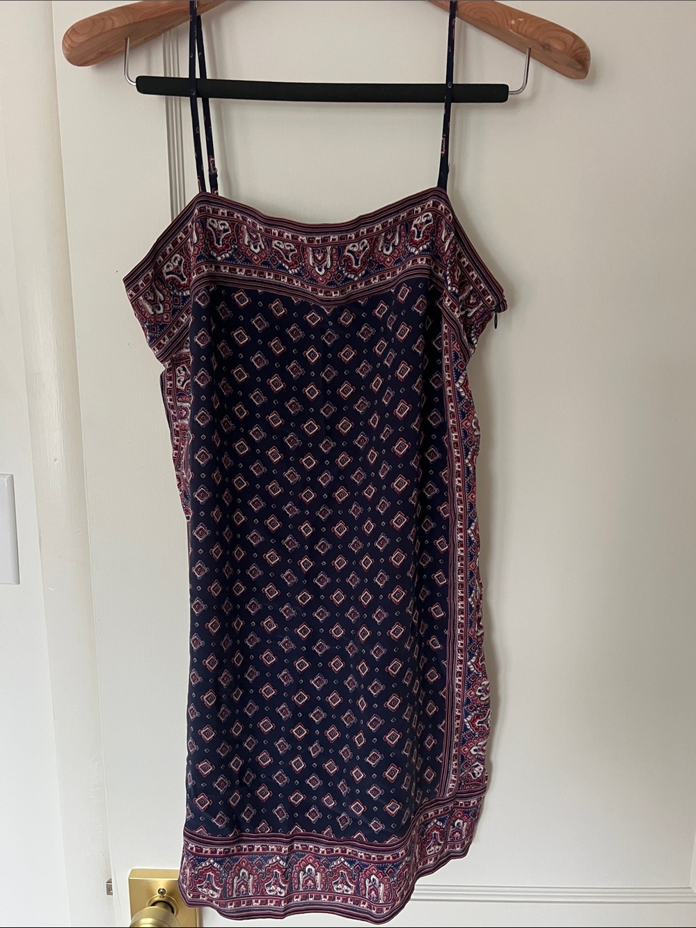 Joie Navy Printed Mini Slip Dress with Burgundy Accents